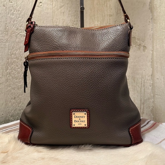 Dooney & Bourke Gray and Brown Leather Crossbody